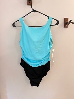 Miraclesuit Aqua and Black One-Piece Swimsuit NWT